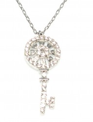925 Sterling Silver Round Key Necklace - 4