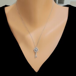 925 Sterling Silver Round Key Necklace - 1