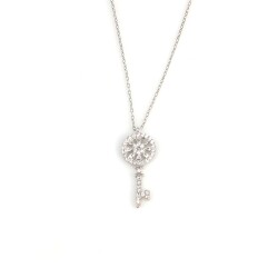 925 Sterling Silver Round Key Necklace - 2