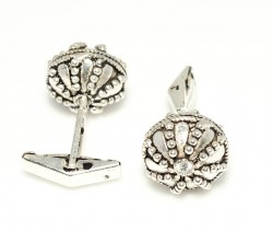 925 Sterling Silver round patterned Cufflink - Nusrettaki