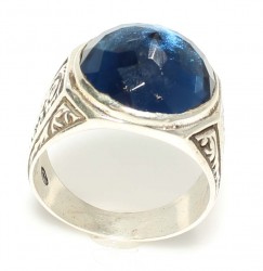 925 Sterling Silver Round Sapphire Stone Men Ring - 2