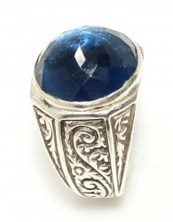 925 Sterling Silver Round Sapphire Stone Men Ring - 3