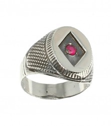 925 Sterling Silver Ruby Stone Ractangle model man ring - Nusrettaki