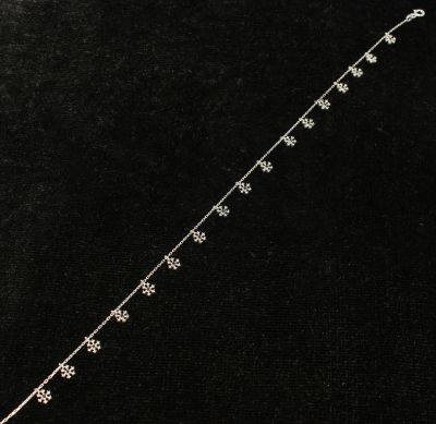 925 Sterling Silver Snowflake Anklet with Black Cz - 4
