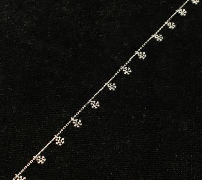 925 Sterling Silver Snowflake Anklet with Black Cz - 5