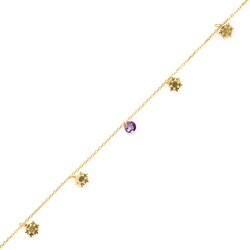 925 Sterling Silver Snowflake Anklet with Round Amethyst - 1