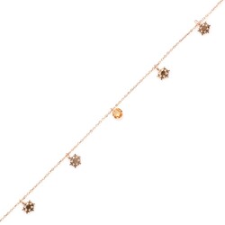 925 Sterling Silver Snowflake Anklet with Round Citrine - Nusrettaki