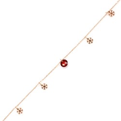 925 Sterling Silver Snowflake Anklet with Round Garnet - Nusrettaki