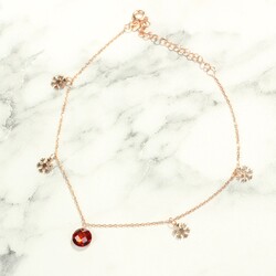 925 Sterling Silver Snowflake Anklet with Round Garnet - 2