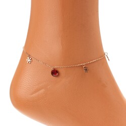 925 Sterling Silver Snowflake Anklet with Round Garnet - 3
