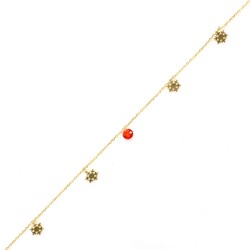 925 Sterling Silver Snowflake Anklet with Tiny Garnet - Nusrettaki