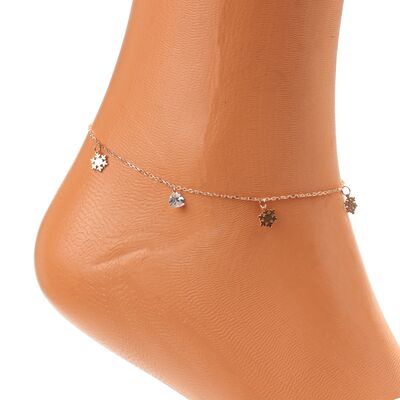925 Sterling Silver Snowflake Anklet with Triangle CZ - 4