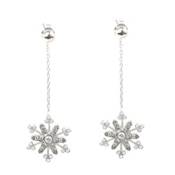 925 Sterling Silver Snowflake Design Chandelier Earrings - Nusrettaki