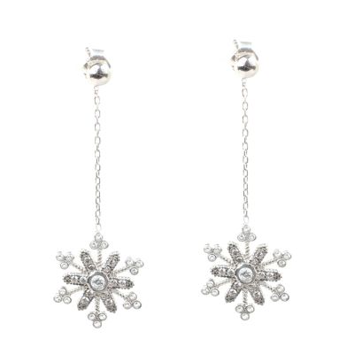 925 Sterling Silver Snowflake Design Chandelier Earrings - 1