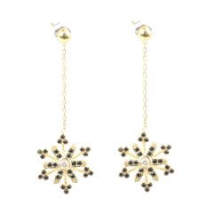925 Sterling Silver Snowflake Design Chandelier Earrings, Gold Plated - Nusrettaki