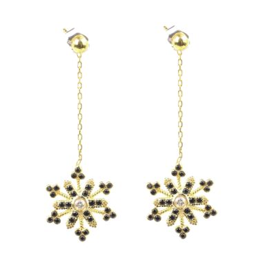 925 Sterling Silver Snowflake Design Chandelier Earrings, Gold Plated - 1