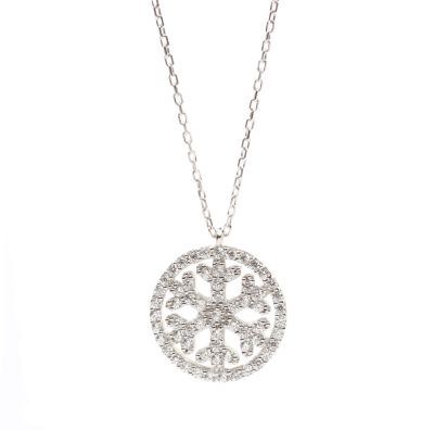 925 Sterling Silver Snowflake in a Hoop Necklace with White Zirconium - 3