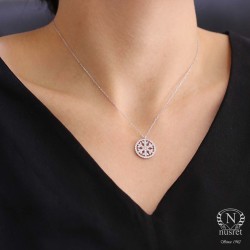 925 Sterling Silver Snowflake in a Hoop Necklace with White Zirconium - Nusrettaki