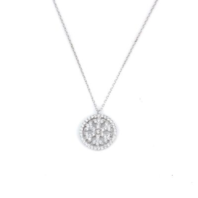 925 Sterling Silver Snowflake in a Hoop Necklace with White Zirconium - 5