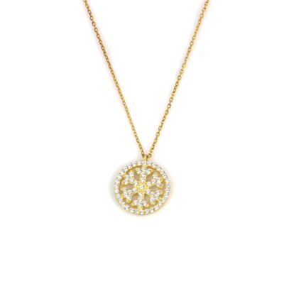 925 Sterling Silver Snowflake in a Hoop Necklace with White Zirconium - 2