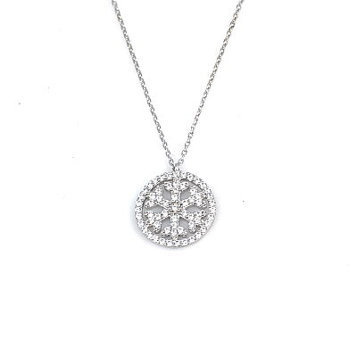 925 Sterling Silver Snowflake in a Hoop Necklace with White Zirconium - 2