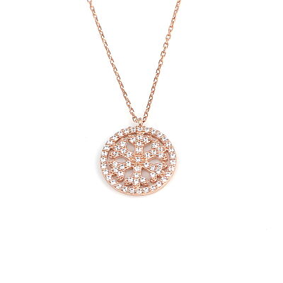 925 Sterling Silver Snowflake in a Hoop Necklace with White Zirconium - 4