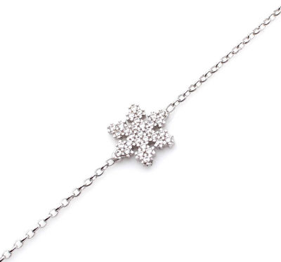 Sterling Silver Snowflakes with CZ Bracelet - 7