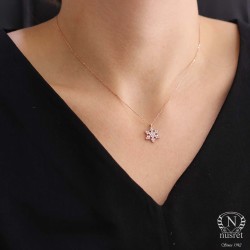 925 Sterling Silver Snowflake Necklace, Rose Gold Plated - Nusrettaki