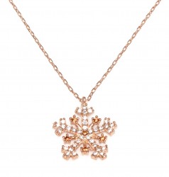 925 Sterling Silver Snowflake Necklace Rose Gold Plated - Nusrettaki