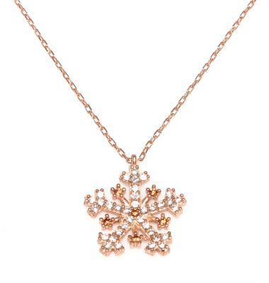925 Sterling Silver Snowflake Necklace Rose Gold Plated - 1