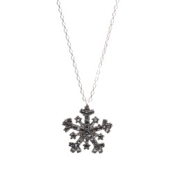 925 Sterling Silver Snowflake Necklace with Black Cz - 2
