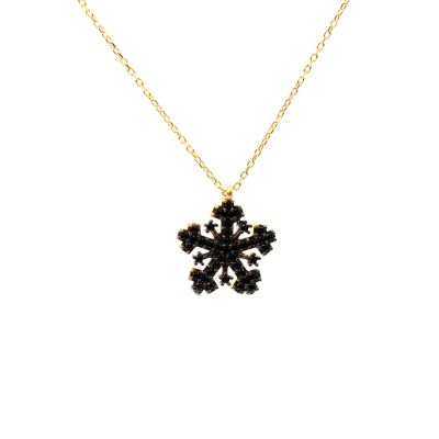 925 Sterling Silver Snowflake Necklace with Black Cz - 4