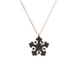 925 Sterling Silver Snowflake Necklace with Black Cz - 6