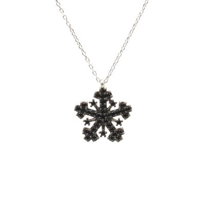 925 Sterling Silver Snowflake Necklace with Black Cz - 9