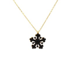 925 Sterling Silver Snowflake Necklace with Black Cz - Nusrettaki (1)