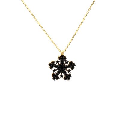 925 Sterling Silver Snowflake Necklace with Black Cz - 2
