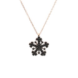 925 Sterling Silver Snowflake Necklace with Black Cz - 7