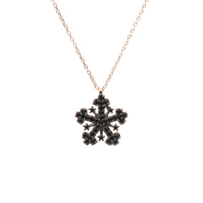 925 Sterling Silver Snowflake Necklace with Black Cz - 7