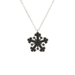 925 Sterling Silver Snowflake Necklace with Black Cz - 4