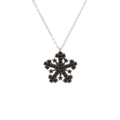 925 Sterling Silver Snowflake Necklace with Black Cz - 4