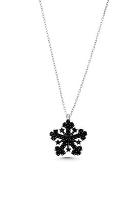 925 Sterling Silver Snowflake Necklace with Black Cz - 9