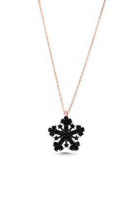 925 Sterling Silver Snowflake Necklace with Black Cz - 6