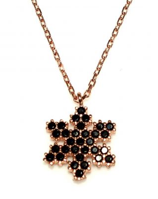 925 Sterling Silver Snowflake Necklace with Black Cz & Rose Gold Plated - 1