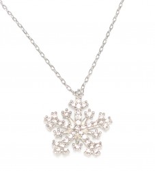 925 Sterling Silver Snowflake Necklace with White Cz - 2