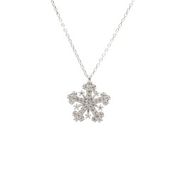 925 Sterling Silver Snowflake Necklace with White Cz - 4
