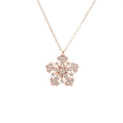 925 Sterling Silver Snowflake Necklace with White Cz - 6