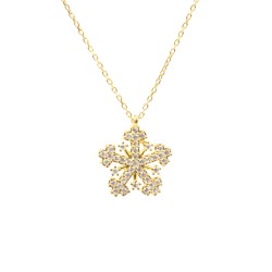 925 Sterling Silver Snowflake Necklace with White Cz - 7