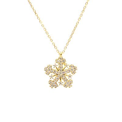 925 Sterling Silver Snowflake Necklace with White Cz - 7