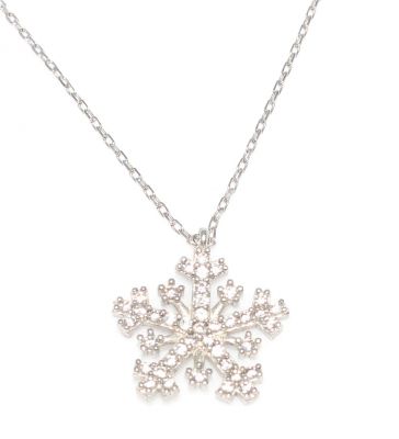 925 Sterling Silver Snowflake Necklace with White Cz - 7