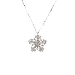 925 Sterling Silver Snowflake Necklace with White Cz - 6